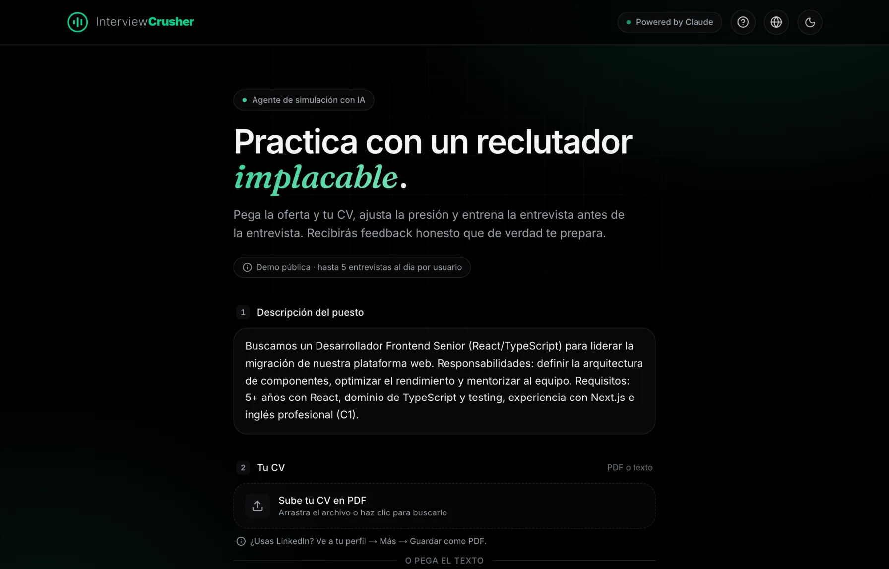 Pega la oferta y tu CV