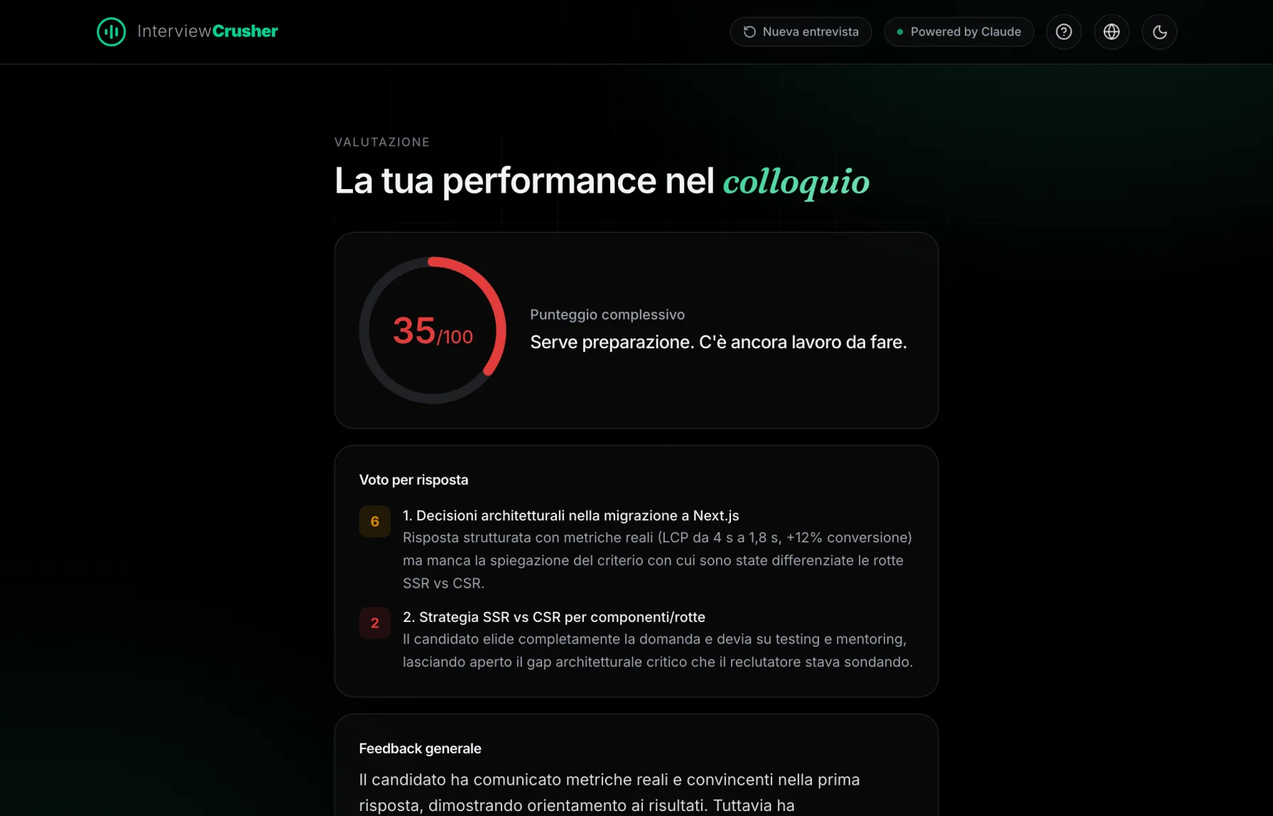 Ricevi il tuo punteggio e feedback onesto