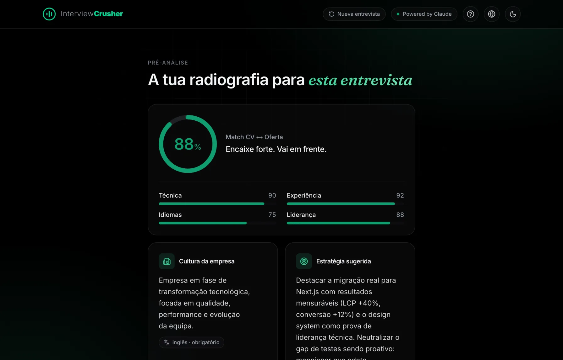 Recebe a tua análise de adequação