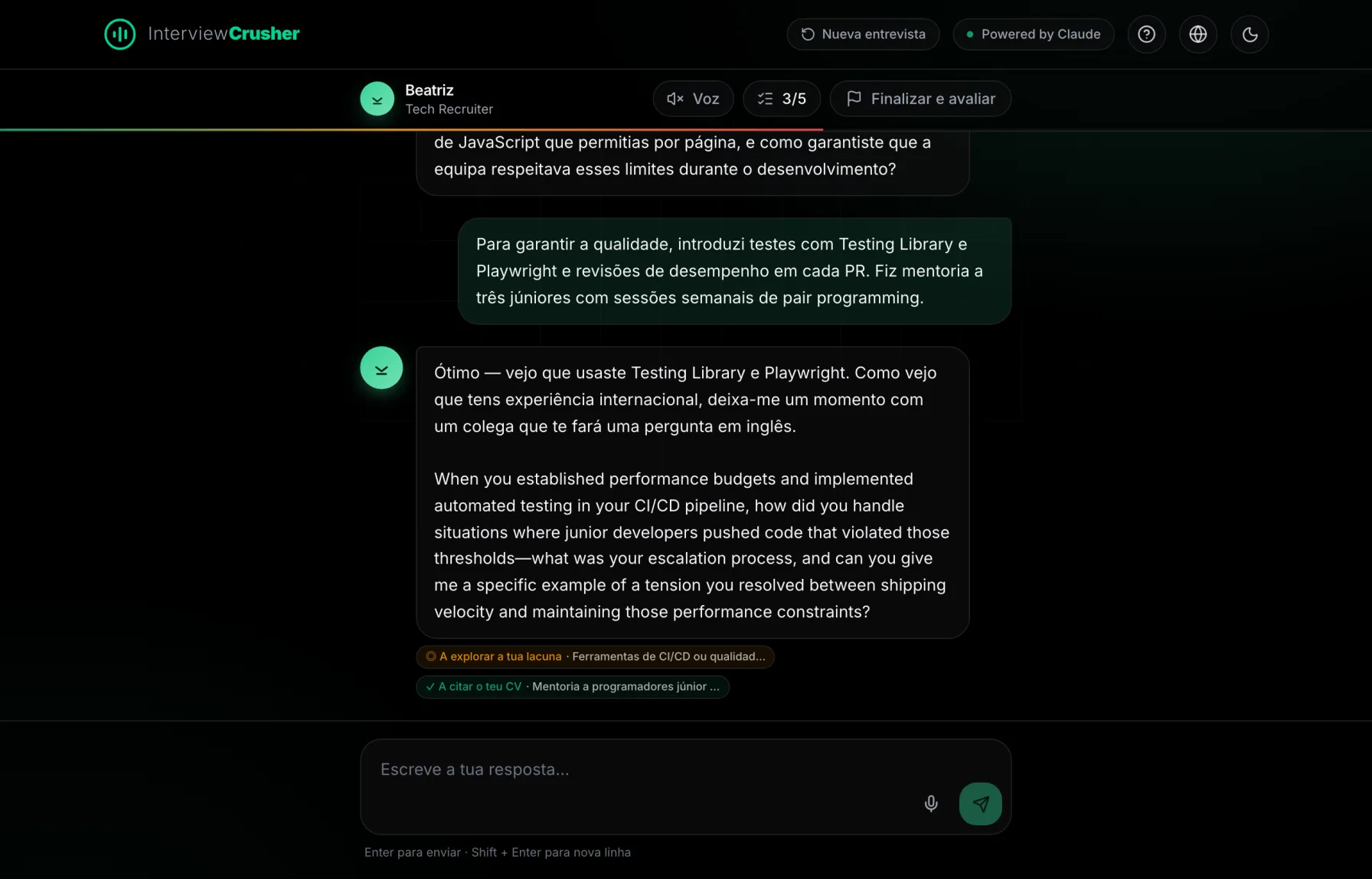 Conversa com o recrutador IA